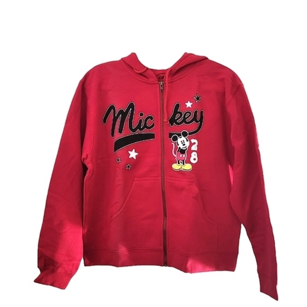 Disney Mickey Mouse Women's Red Zip Up Hooded Jacket Size Small